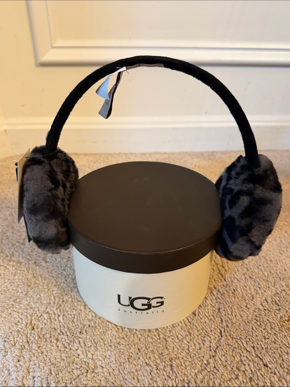 UGG Black Leopard Faux-Fur Ear Muffs